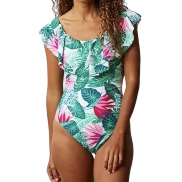 NWT Matilda Jane Palm Tree Paradise One-Piece Ruffle Swimsuit Women’s Size Small - Picture 1 of 16